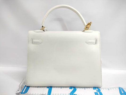 HERMES Kelly 32, Exterior Stitching, Vogue Green, White, 〇Y Stamp, GD Handbag