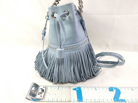 J&M DAVIDSON Fringe Carnival Mini Leather/Light Blue Bag