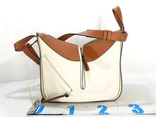 LOEWE Hammock Small Leather Shoulder Bag in Brown and White