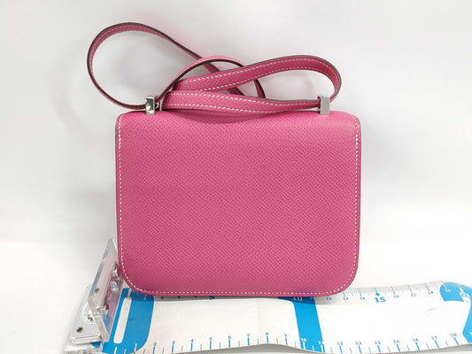 HERMES Micro Constance Mini Mini Epson/Rose Tyrien/□O Stamp/Silver Shoulder Bag