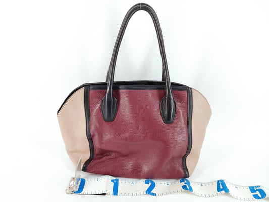 FURLA FURLA Leather Tote Bag Burgundy/Beige