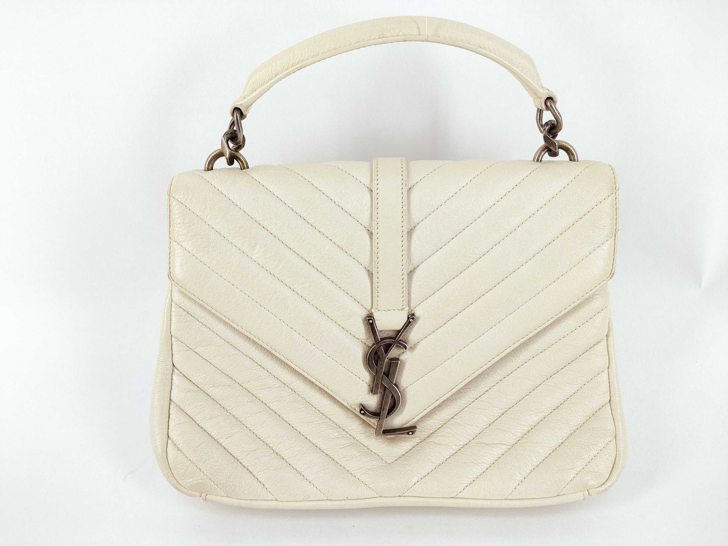 Yves Saint Laurent Satchel / V-Stitch / White Handbag