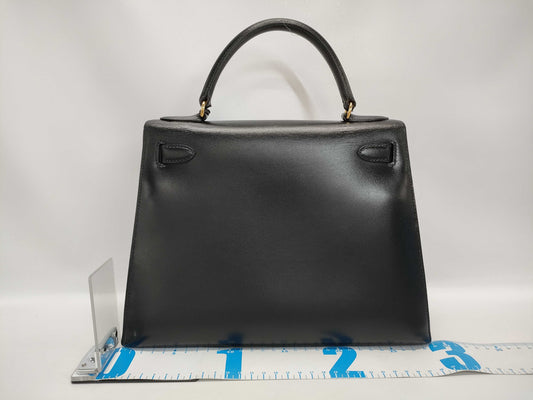 HERMES Kelly 28/Box Calf/Black/Gold Hardware/K Stamped Handbag