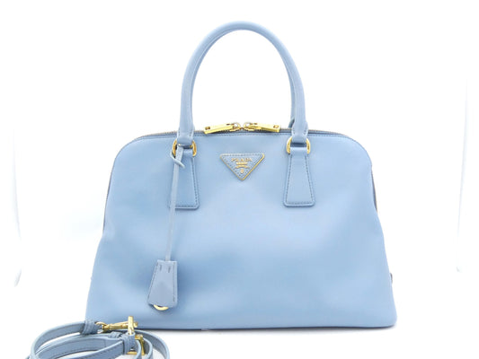 PRADA Logo Plate Saffiano Lux 2-Way Handbag