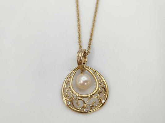 MIKIMOTO Pearl Diameter Approx. 7.4mm Diamond K18 7.0g Necklace