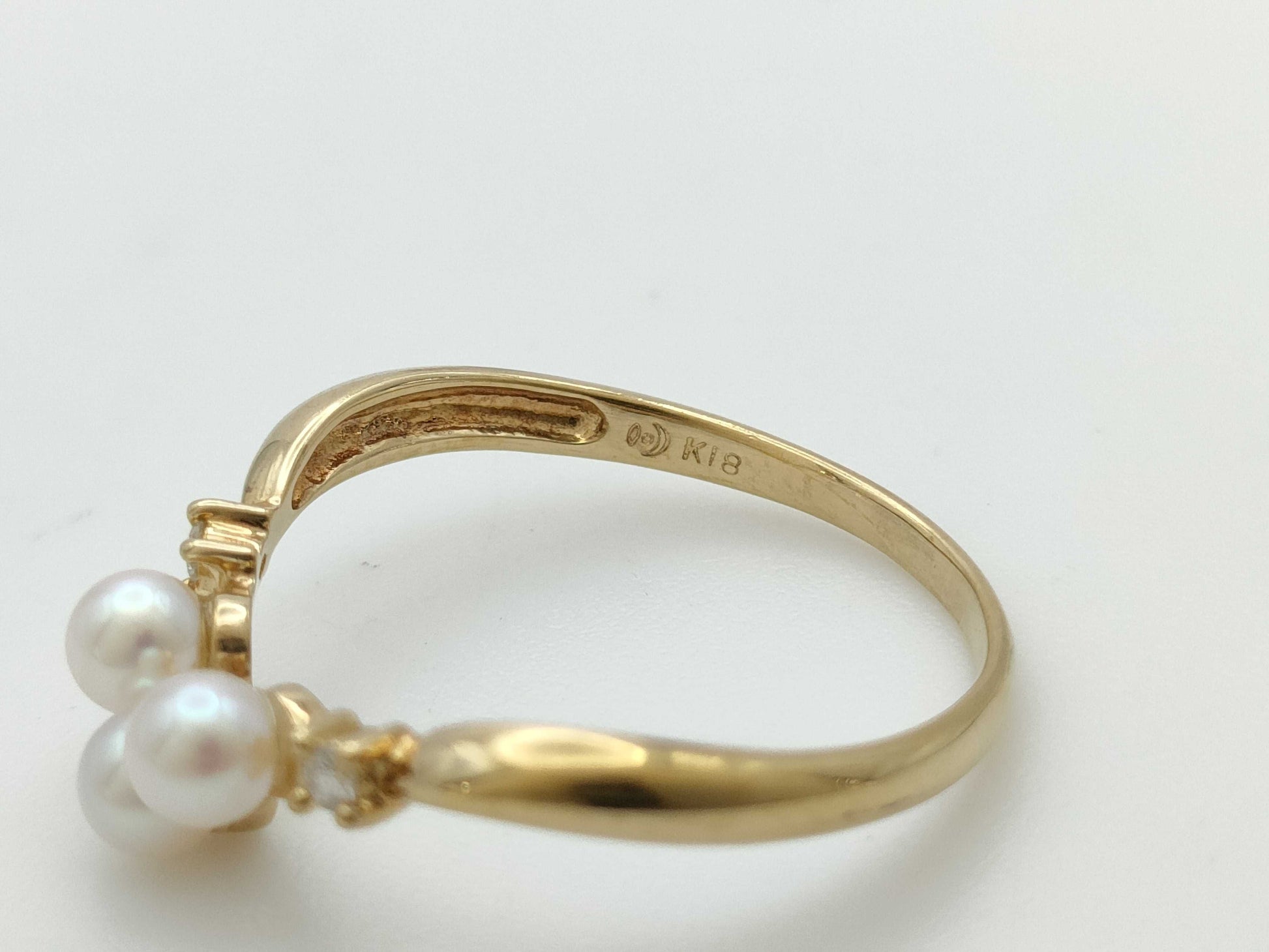 TASAKI Pearl Diameter Approx. 3.5mm*3 D0.03ct K18 1.9g Ring