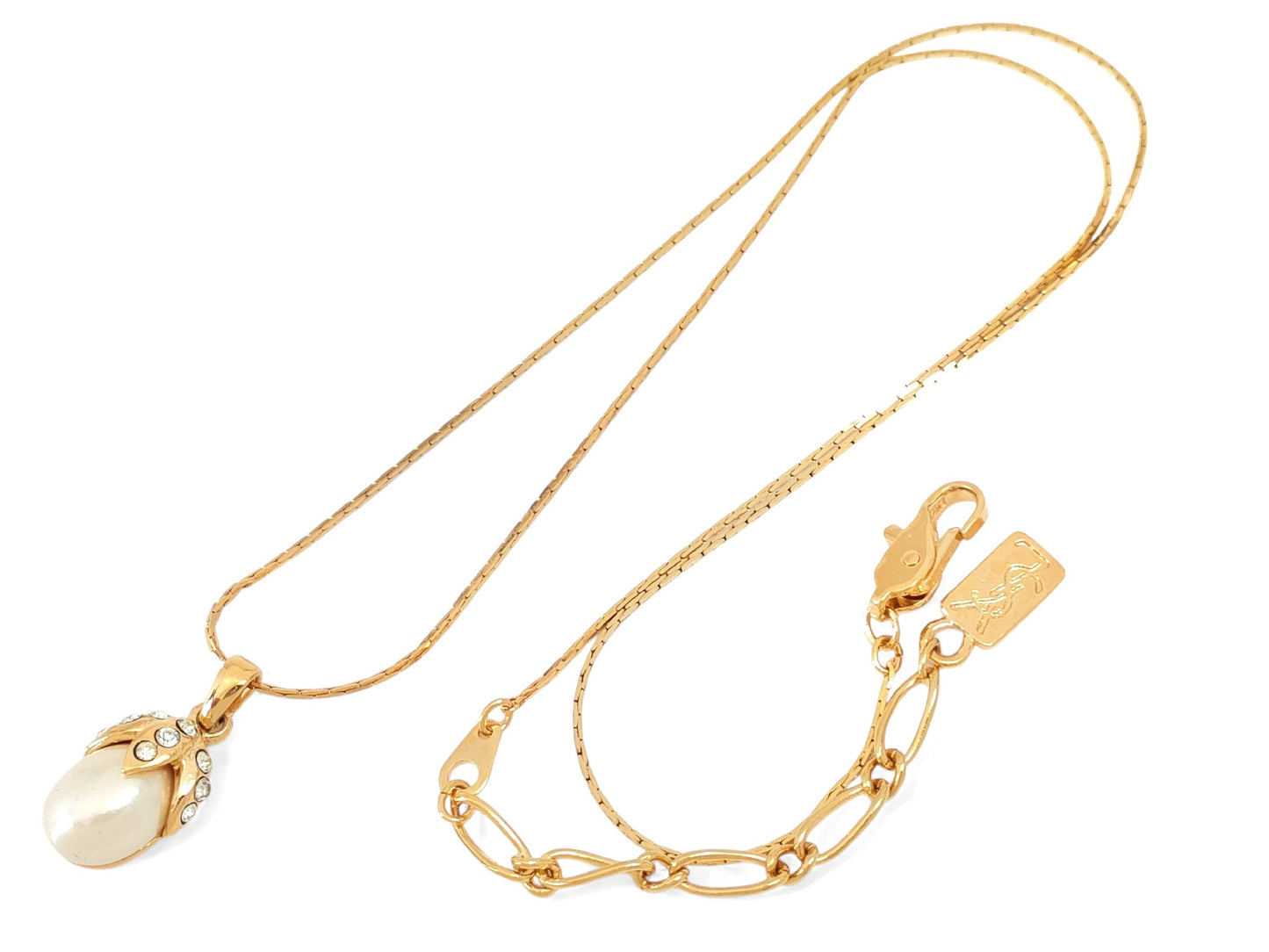 Yves Saint Laurent Gold-Coloured Rhinestone - Faux Pearl - Pendant - Necklace - 4.3g Necklace