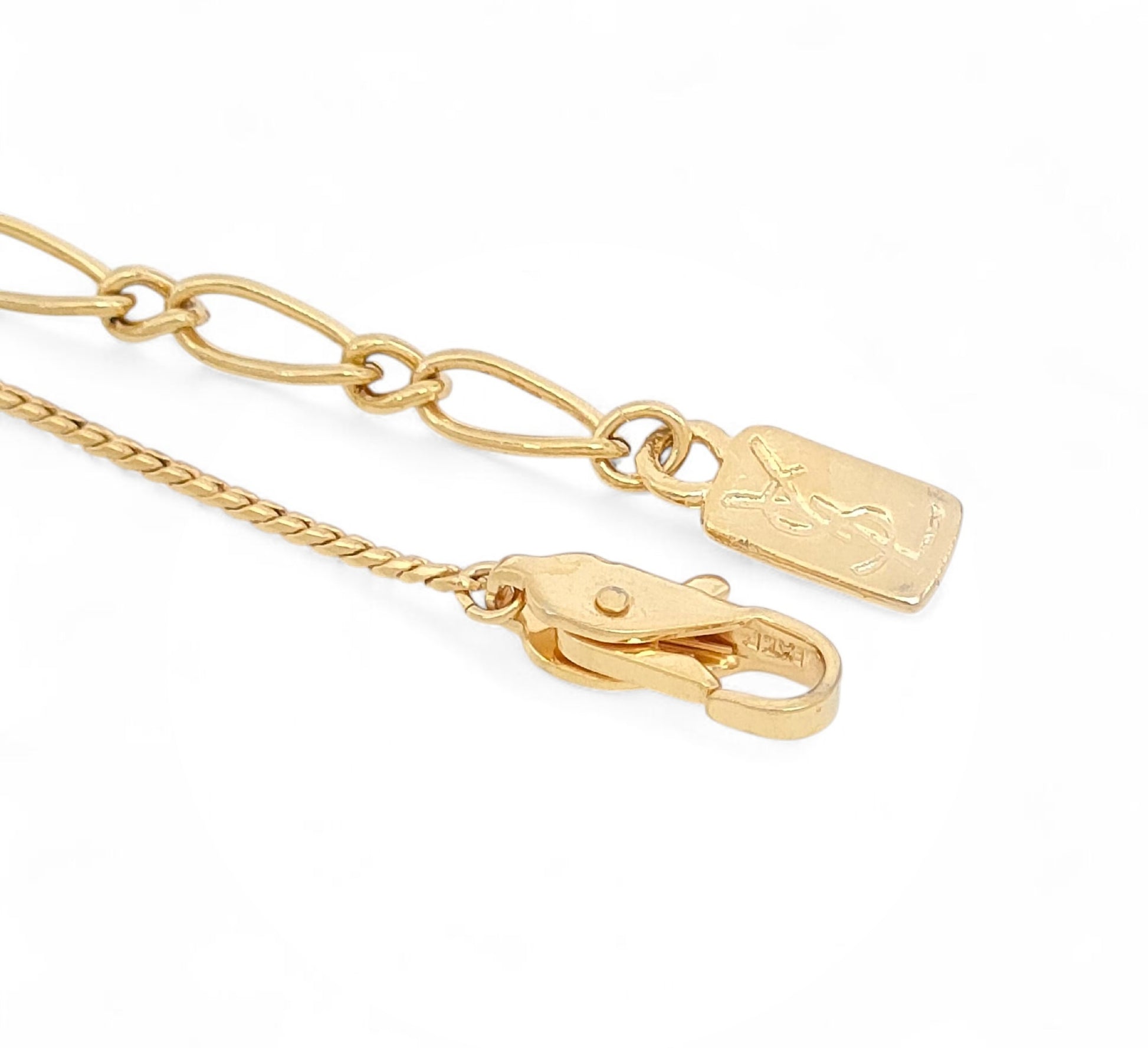 Yves Saint Laurent Gold & Pink Logo Pendant Necklace 7.47g Necklace