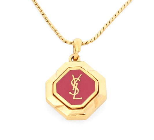 Yves Saint Laurent Gold & Pink Logo Pendant Necklace 7.47g Necklace