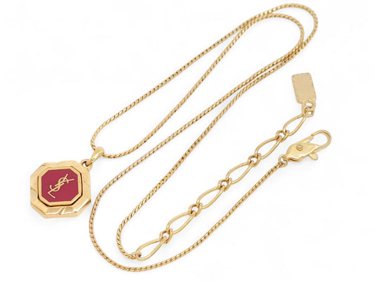 Yves Saint Laurent Gold & Pink Logo Pendant Necklace 7.47g Necklace