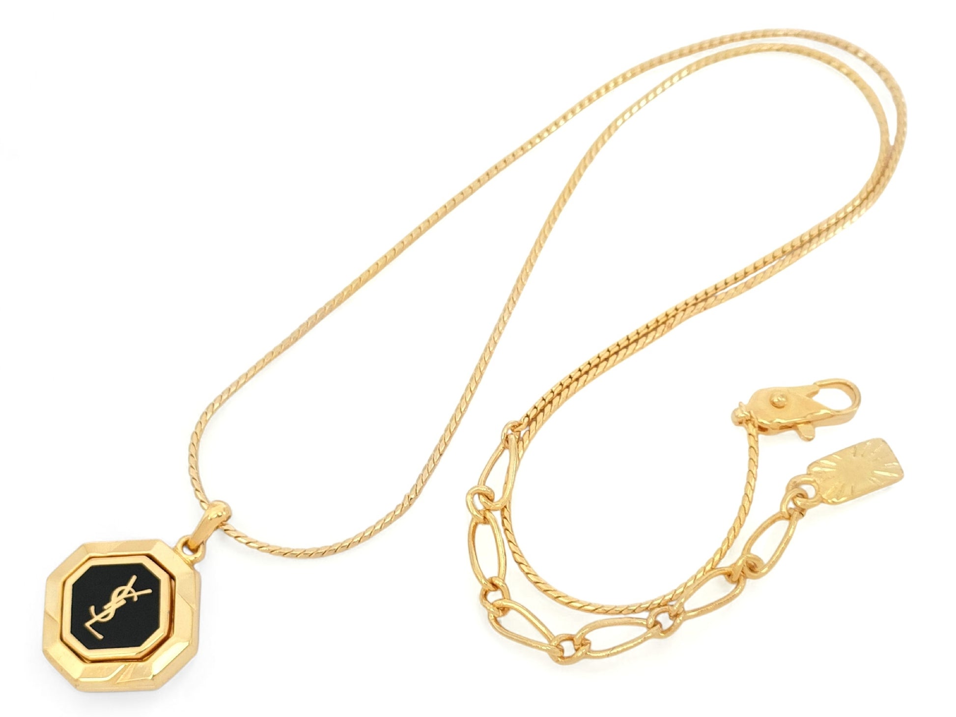 Yves Saint Laurent Yves Saint Laurent ・Gold & Black Logo Pendant Necklace ・7.9g Necklace