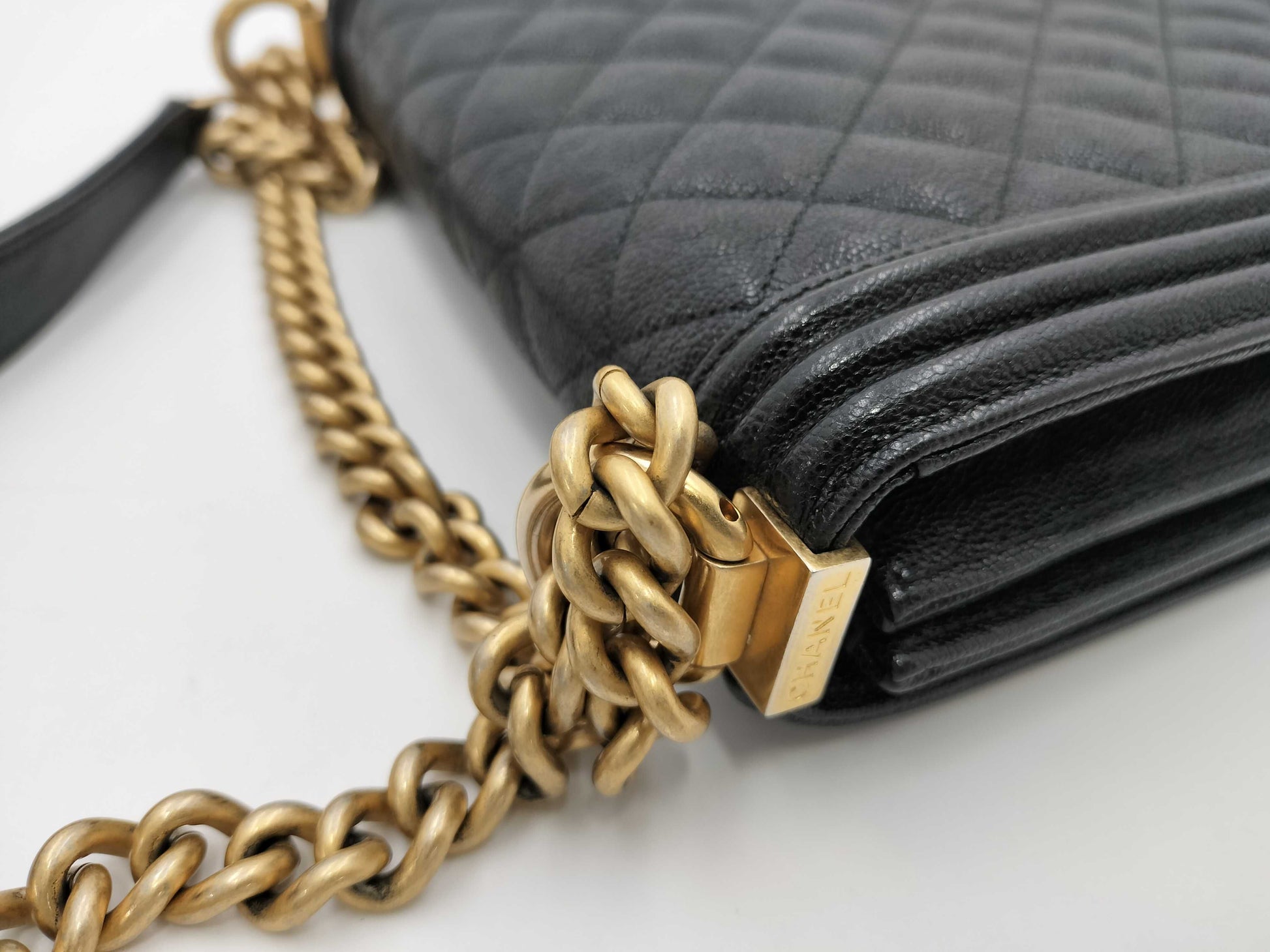 CHANEL Boy Chanel Caviar Leather Chain Shoulder Bag, Black, Card Included, No. 27