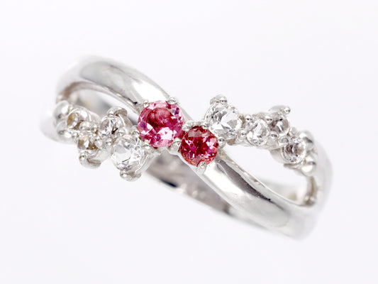Pink Tourmaline White Topaz K18WG 2.4g Ring