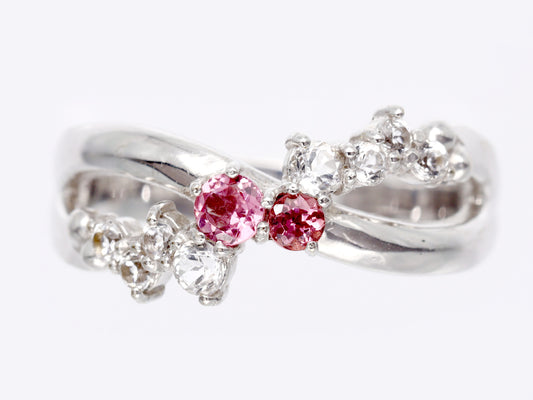 Pink Tourmaline White Topaz K18WG 2.4g Ring