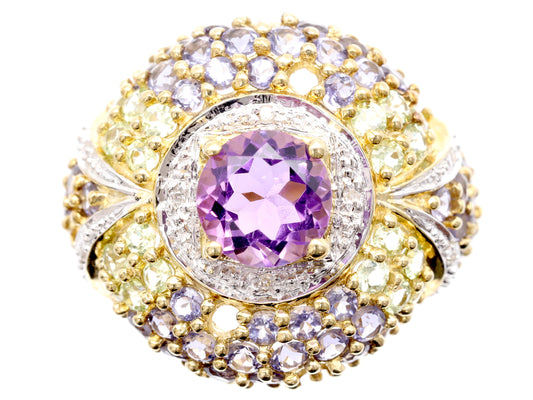 Colored Stone Amethyst Tanzanite Diamond K10 6.4g Ring