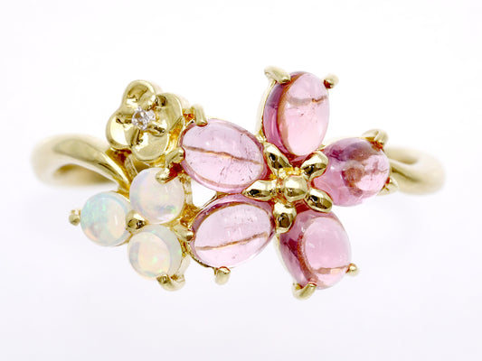 Pink Tourmaline Opal Diamond K18 2.1g Ring