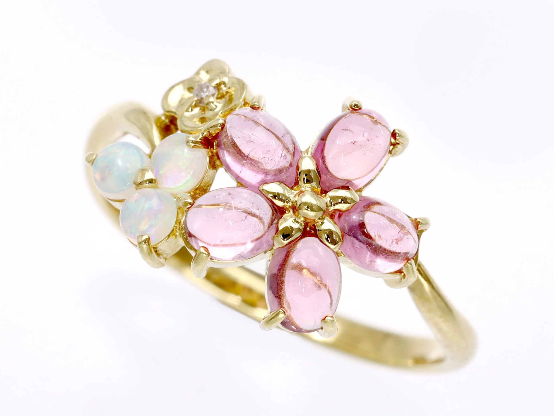 Pink Tourmaline Opal Diamond K18 2.1g Ring