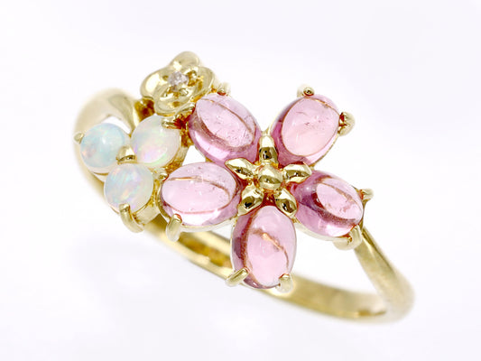 Pink Tourmaline Opal Diamond K18 2.1g Ring