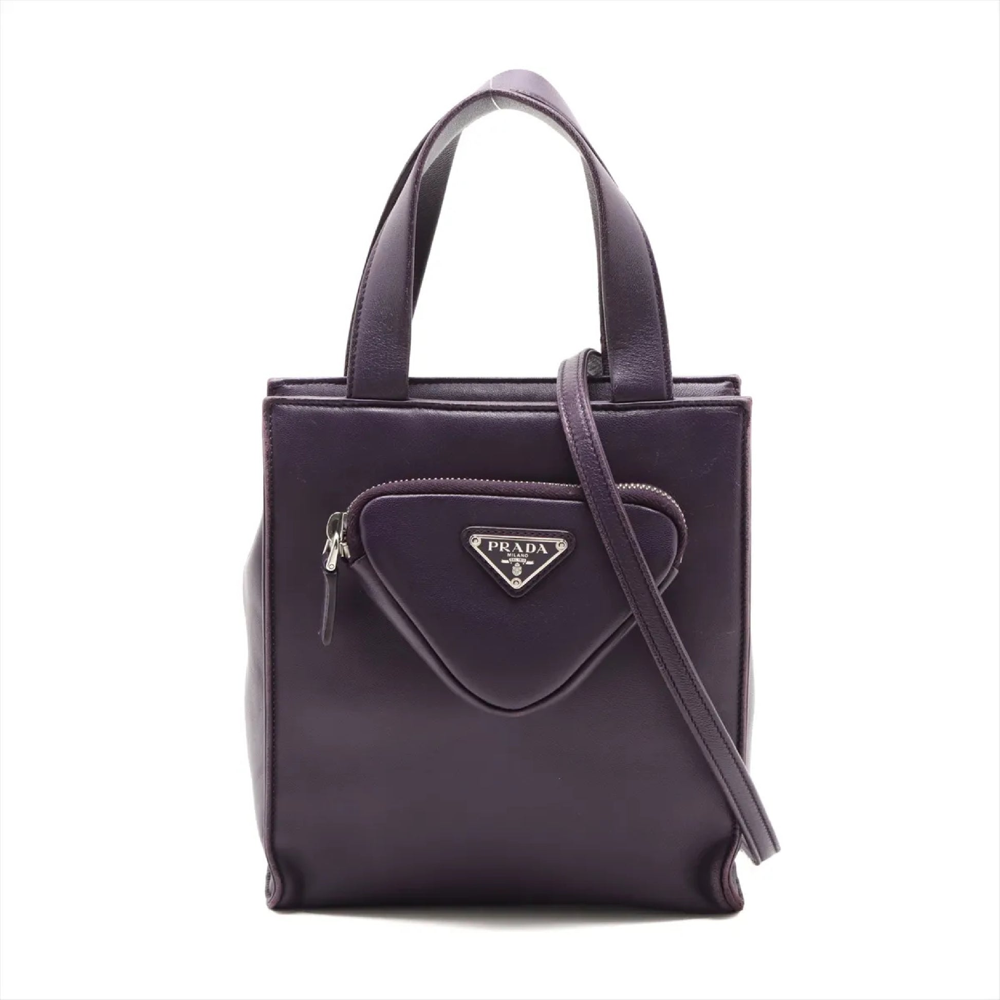 PRADA Nappa Leather 2-Way Handbag 1BG418 Shoulder Bag with Strap & Pouch
