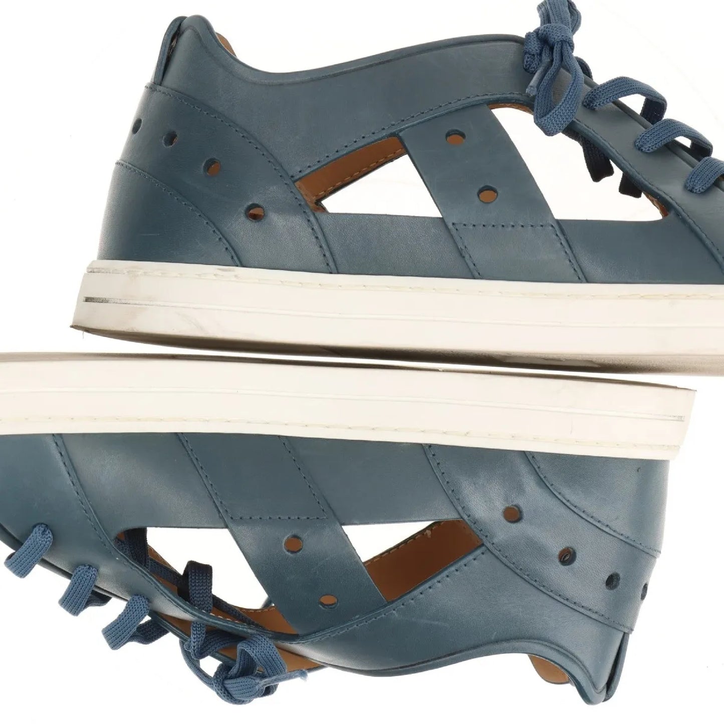 FENDI Leather Sneakers Sandals Size 7 Blue 7E1038
