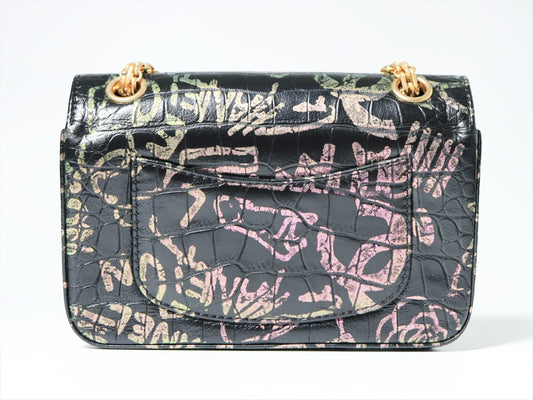 CHANEL 2.55 Graffiti Croco Embossed Multicolor Chain Shoulder Bag Bag with Seal Card 28th Series Shoulder Bag