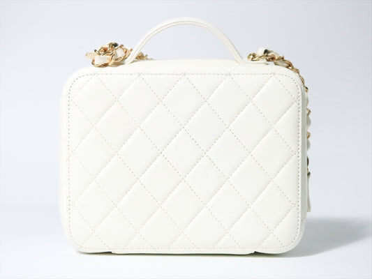 CHANEL Matlasse 2way Handbag Chain Shoulder Bag Random Plate Gold x White Vanity Shoulder Bag
