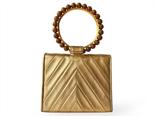 CHANEL V-Stitch Mini Party Bag Gold Chevron Coco Mark Handbag