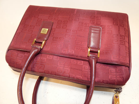 GIVENCHY Logo Bordeaux Canvas and Leather Hand Boston Bag