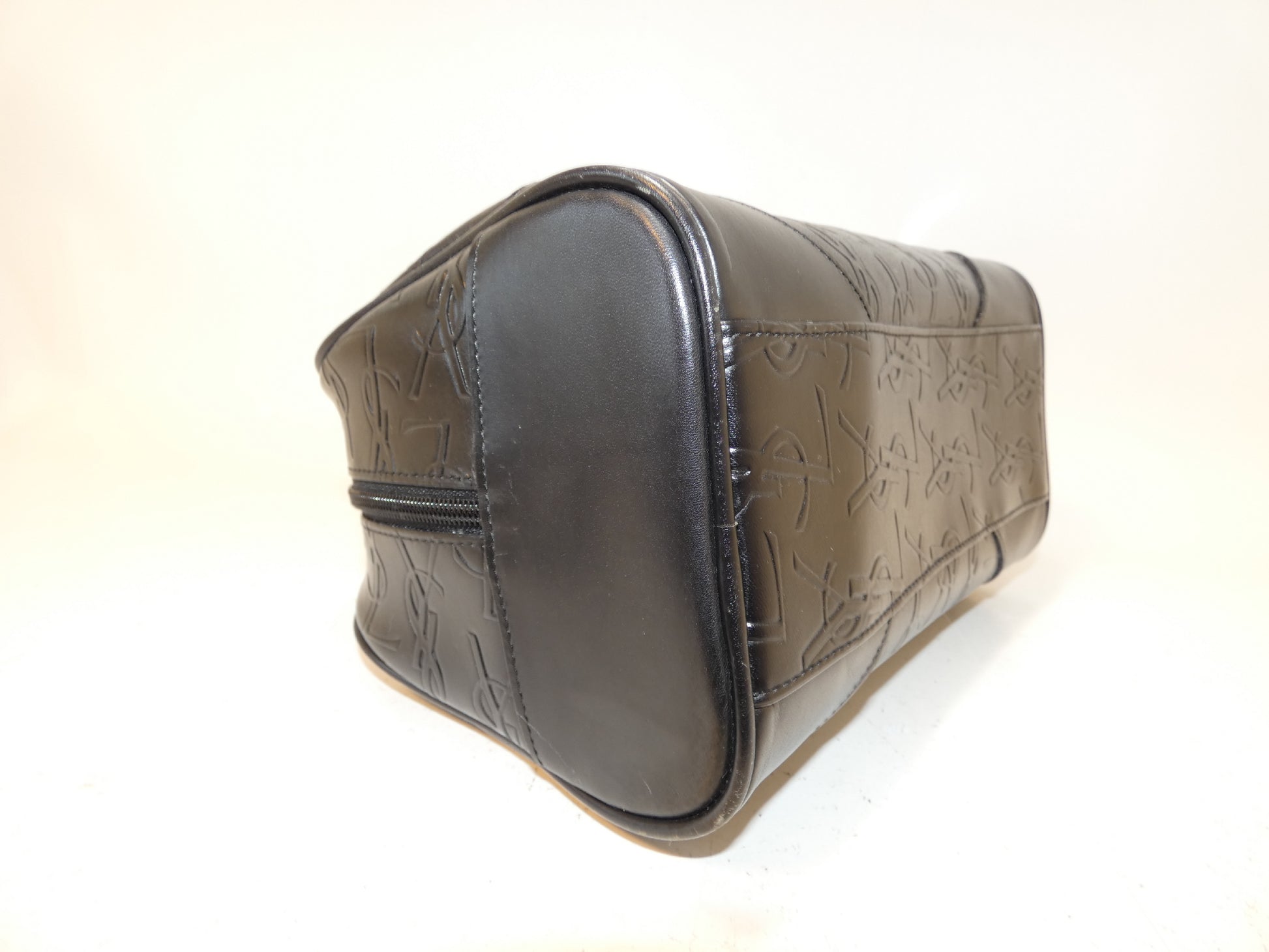 Yves Saint Laurent Embossed Logo Black Leather Hand Boston Bag