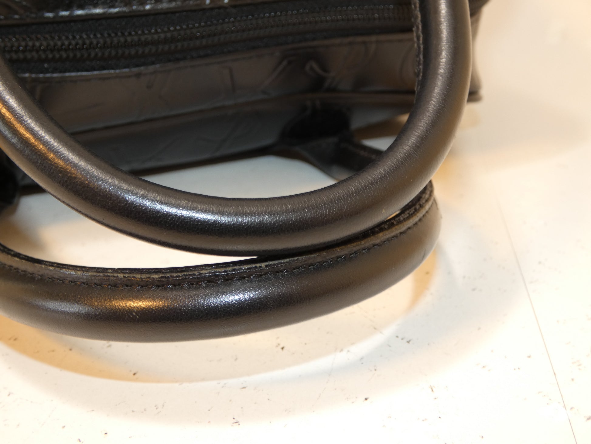 Yves Saint Laurent Embossed Logo Black Leather Hand Boston Bag