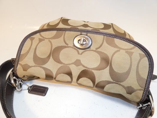 COACH Turnlock Side Belt Signature Canvas and Leather Shoulder Bag