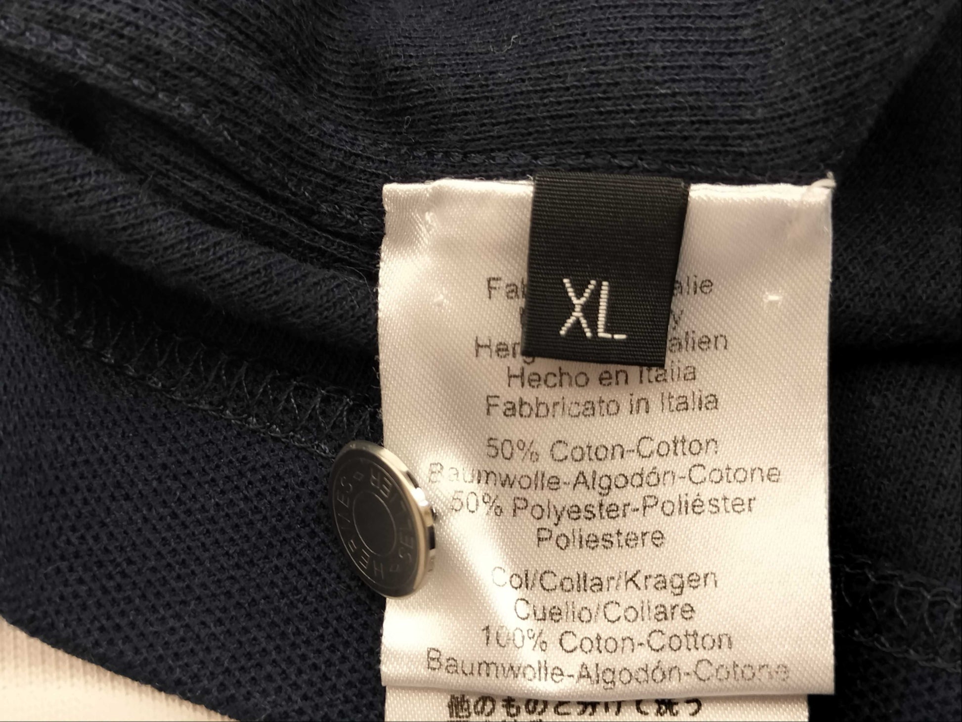 HERMES Polo Shirt Navy Orange Top