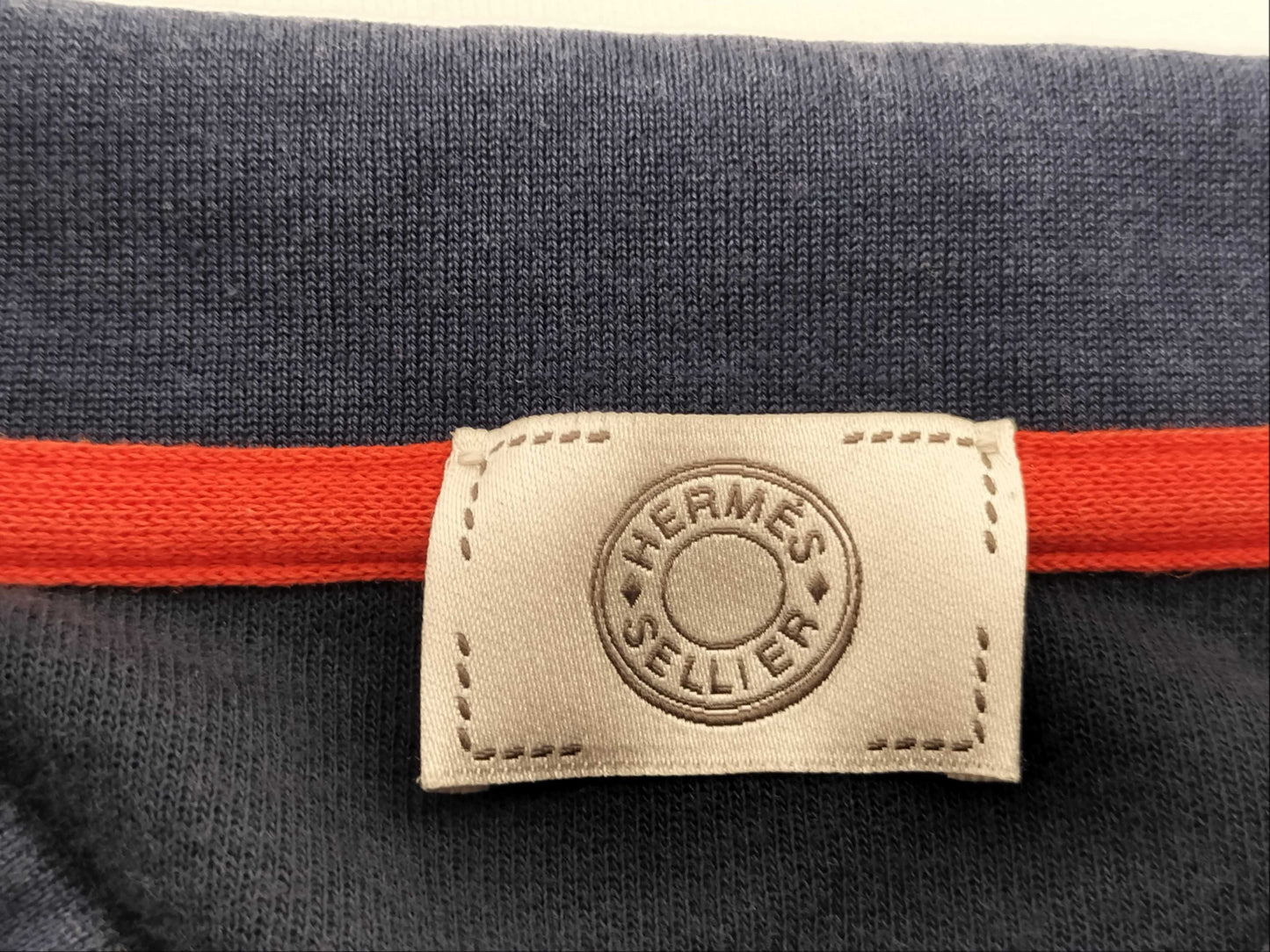 HERMES Polo Shirt Navy Orange Top