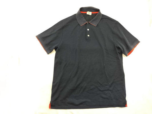 HERMES Polo Shirt Navy Orange Top