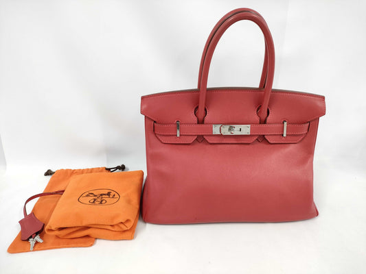 HERMES Birkin 30 Handbag in Rouge Garance Leather, Swift Leather, with J Stamp
