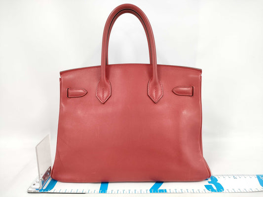 HERMES Birkin 30 Handbag in Rouge Garance Leather, Swift Leather, with J Stamp