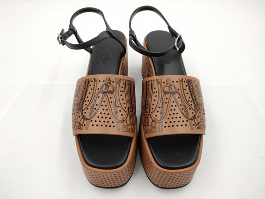 HERMES HERMES Sandals Cervera 35 Natural x Black Vaux Amp Prime 2025SS/Perforated/Breed de Gala Eyeliner Perforet Size 37.5 Sandals