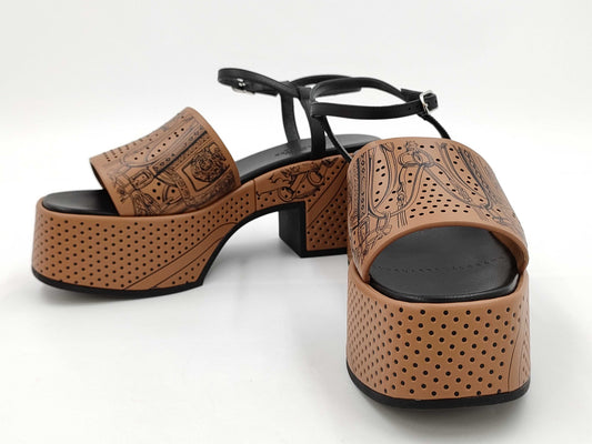 HERMES HERMES Sandals Cervera 35 Natural x Black Vaux Amp Prime 2025SS/Perforated/Breed de Gala Eyeliner Perforet Size 37.5 Sandals