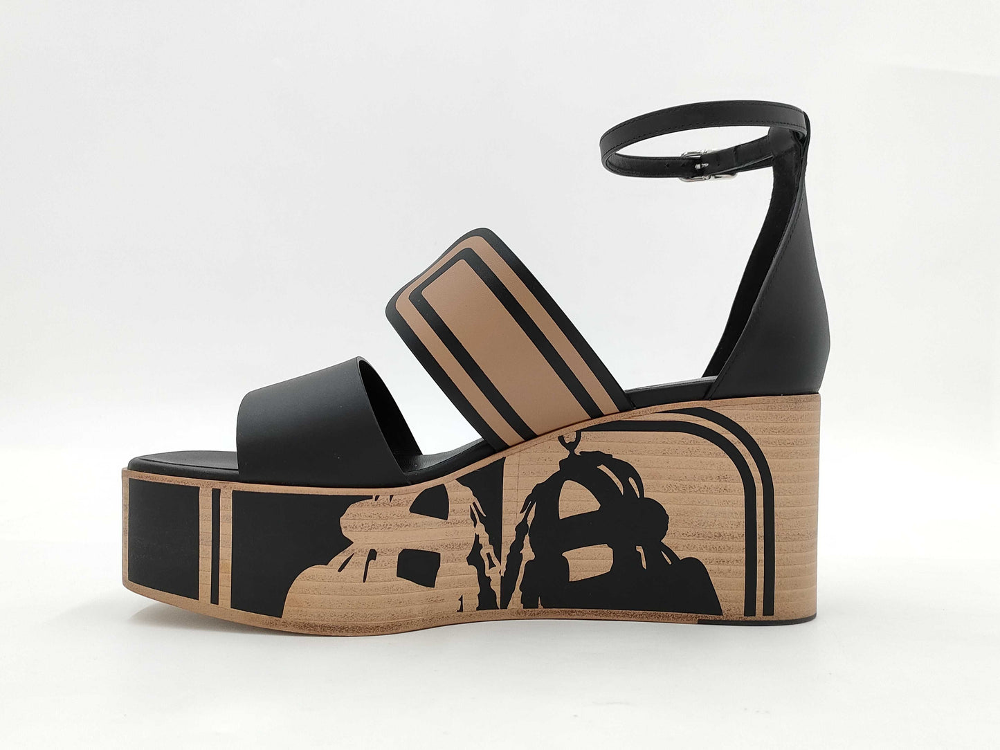 HERMES HERMES Sandals Charis Black x Natural Wedge Sole / Brid de Gala Size 38 Sandals