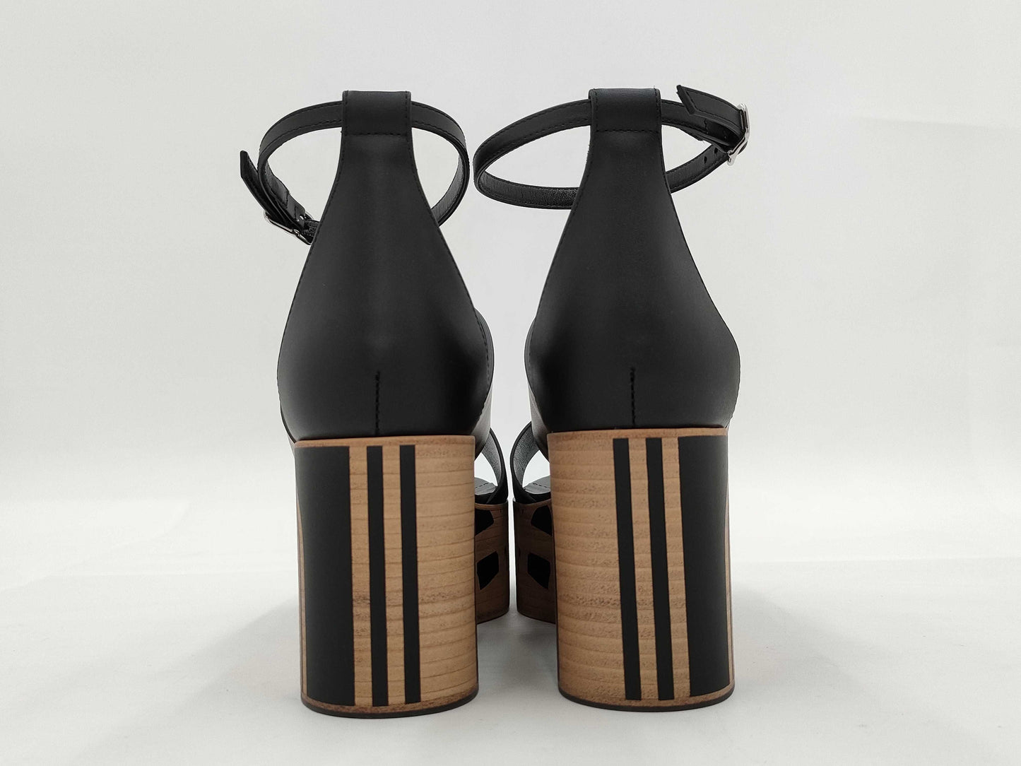 HERMES HERMES Sandals Charis Black x Natural Wedge Sole / Brid de Gala Size 38 Sandals