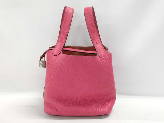 HERMES Picotin 18 A engraved pink silver handbag