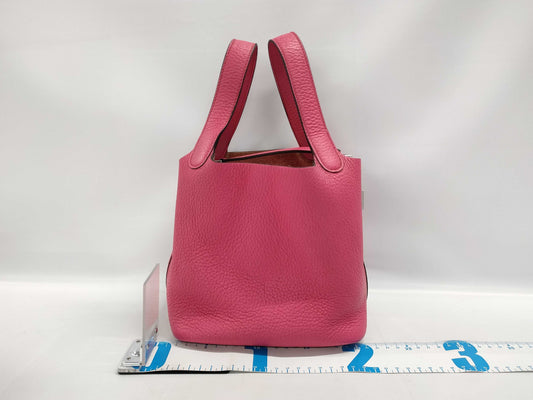 HERMES Picotin 18 A engraved pink silver handbag