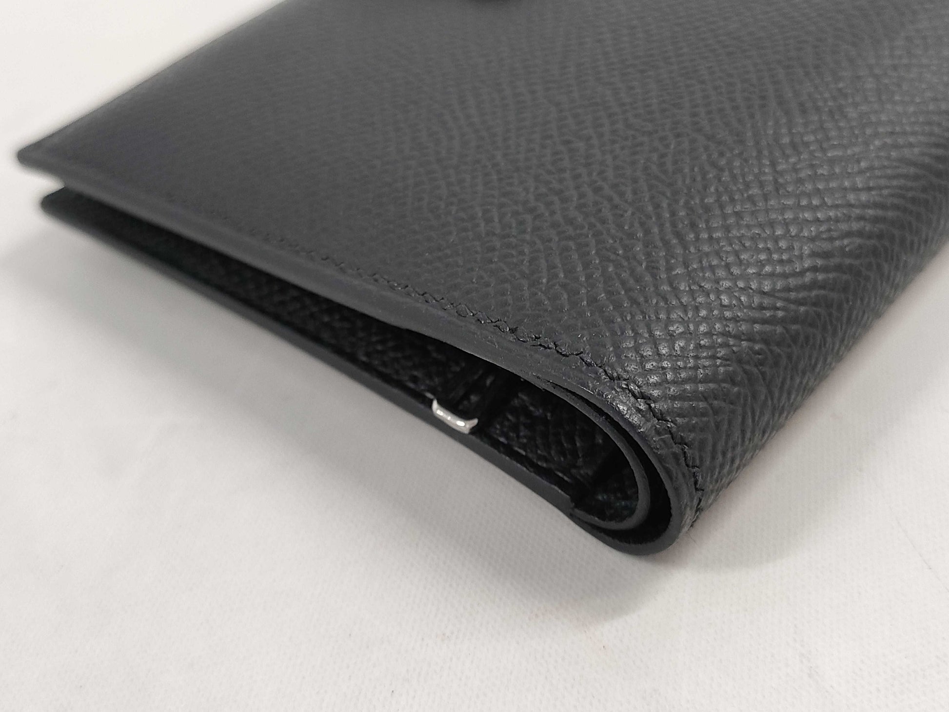HERMES Bearn Compact Epson Silver Hardware Black W Stamp Accessories: Box Wallet