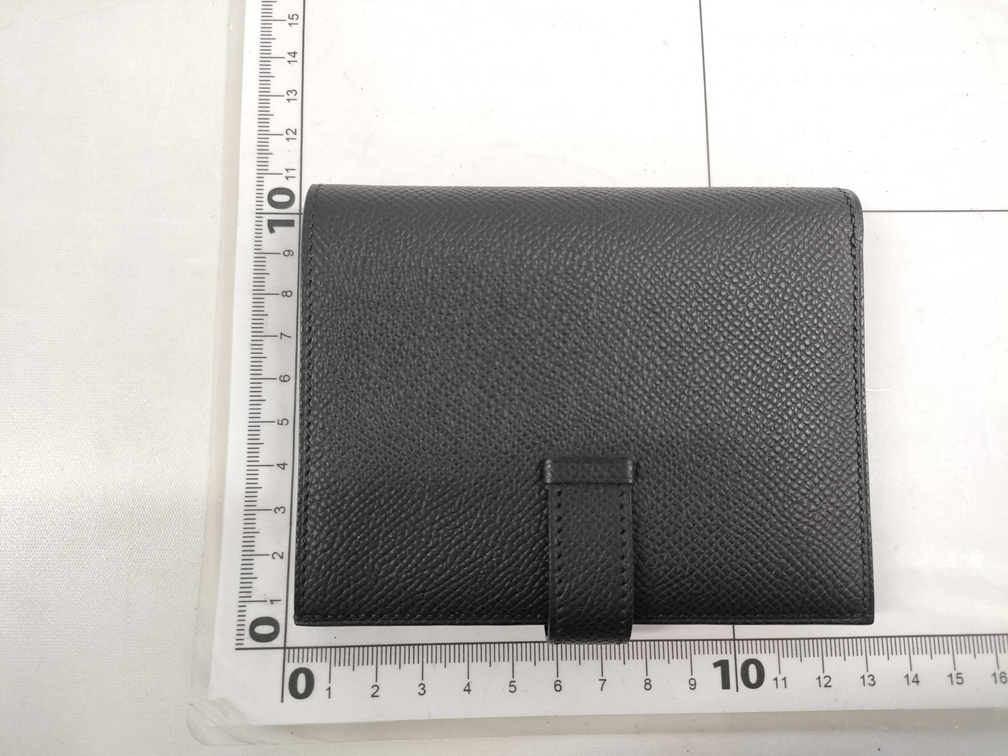 HERMES Bearn Compact Epson Silver Hardware Black W Stamp Accessories: Box Wallet