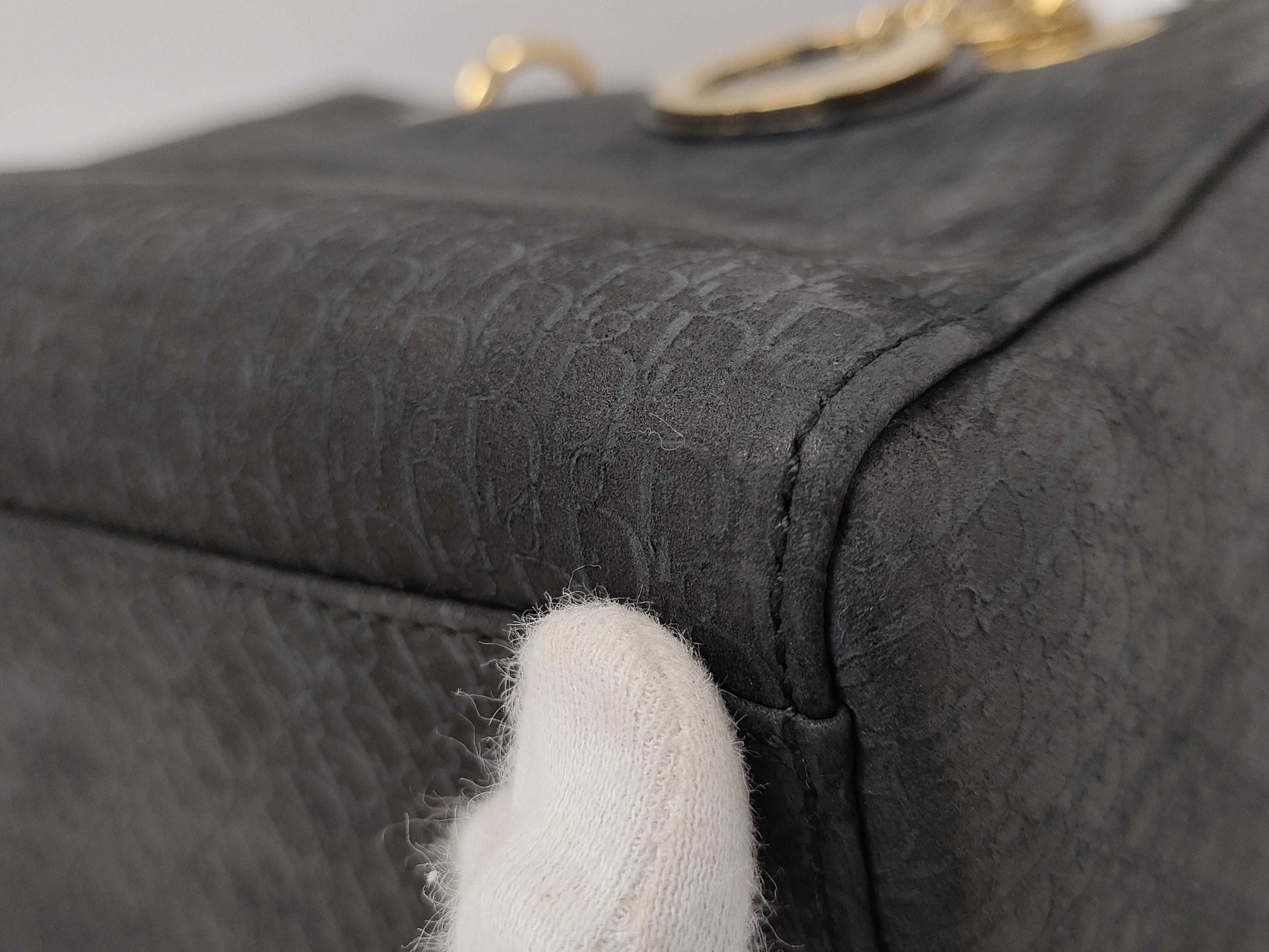 Dior Lady Dior Suede Black Handbag with dust bag and shoulder strap.