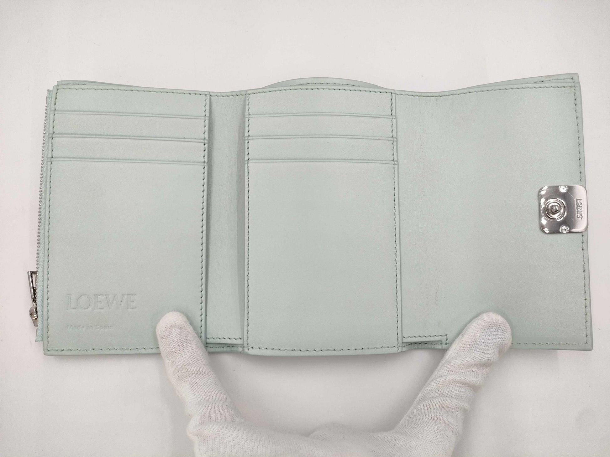 LOEWE Anagram Tri-Fold Safu Leather Light Blue Accessories: Storage Bag/Box Wallet