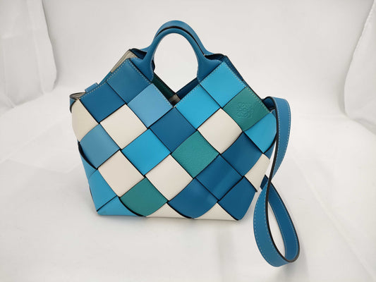 LOEWE Woven Basket 2WAY Handbag Blue White Accessories: Shoulder Strap Handbag