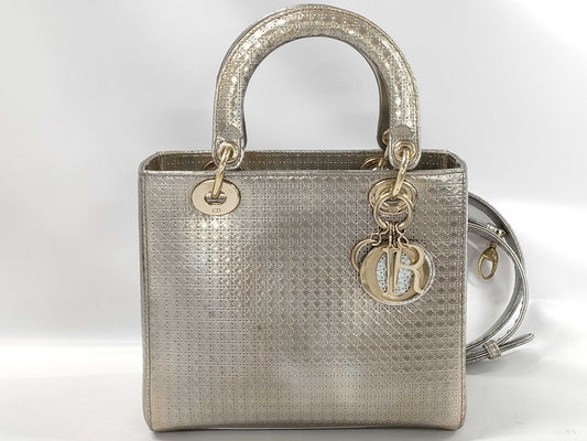 Dior Lady Dior Medium Gold Leather Handbag