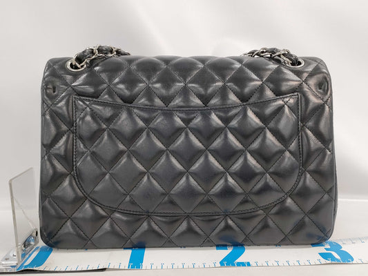 CHANEL Chain Shoulder Bag, Deca Matelasse 30, Double Flap, Black Lambskin, Silver Hardware, A58600, 14th Series