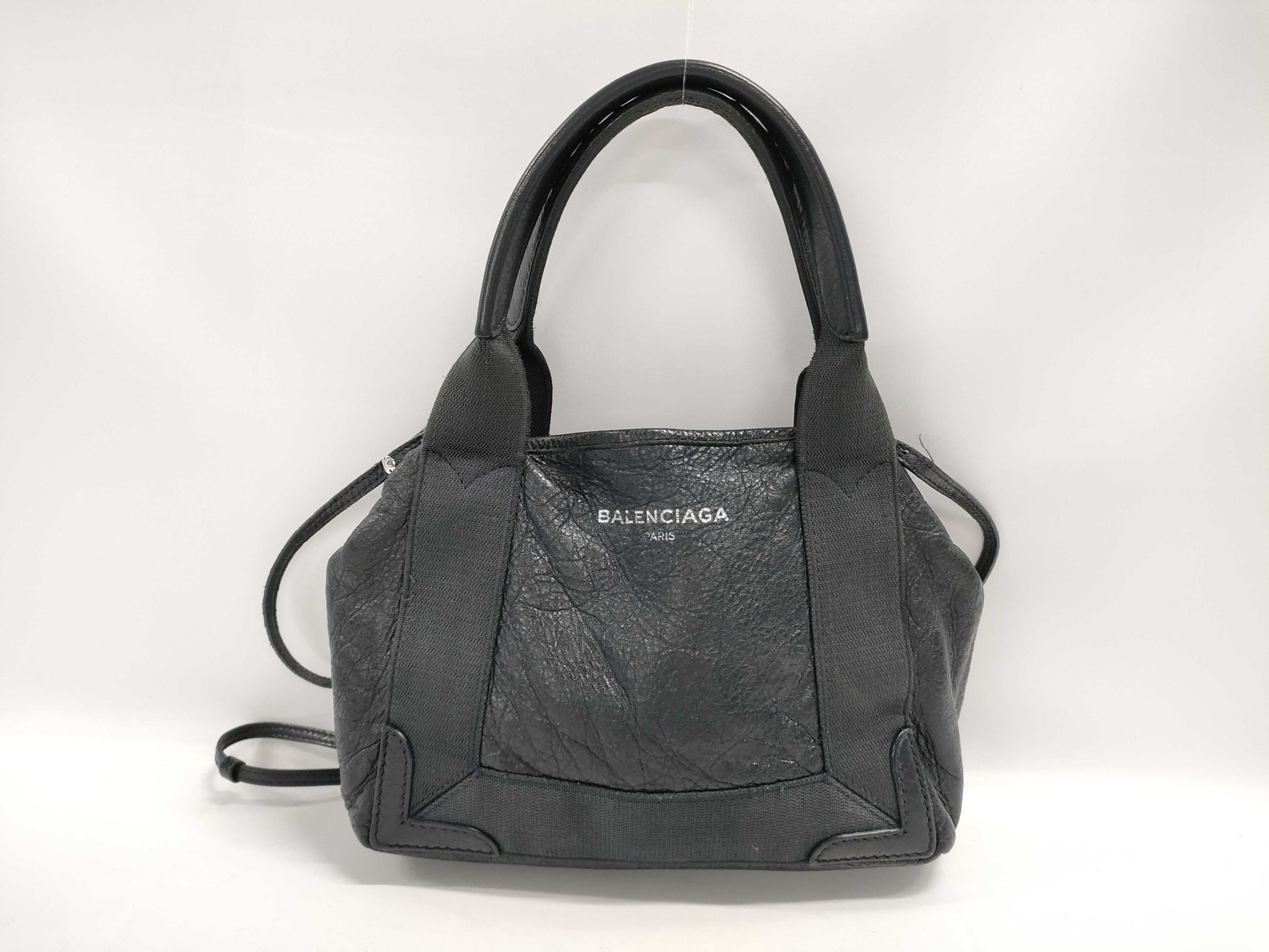 BALENCIAGA Navy Cabas Wrinkled 2-Way Handbag